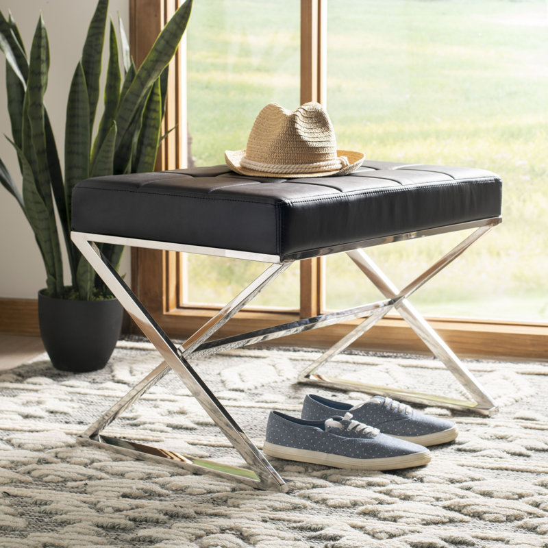 Repose-pieds rectangulaire en similicuir chromé de 25,2 po de largeur