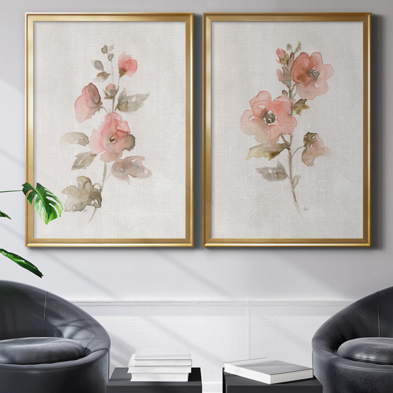 «Blush Sweetly I», ensemble de 2 reproductions d'art, Toile encadrée dorée, Pas de tapis, H 26,5 po x l 73 po x P 1,5 po