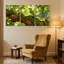 Oiseaux oiseaux verts perchés sur une branche moussue avec ensemble de 3 reproductions d'art sur toile-1263022435