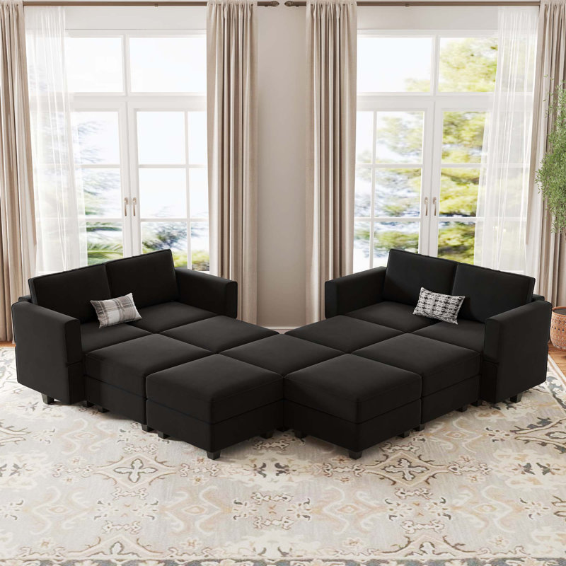 Canapé de rangement modulaire en velours Vashudev, Velours noir