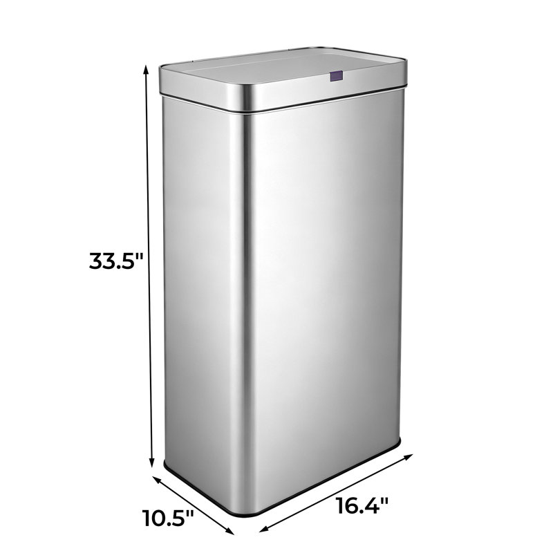 18 Gal. Stainless Steel Rectangular Motion Sensor Trash Can for Kitchen and Office, Silver, 80L