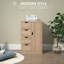 Armoire de rangement autoportante, armoire de plancher de salle de bain avec 4 tiroirs et porte, chêne