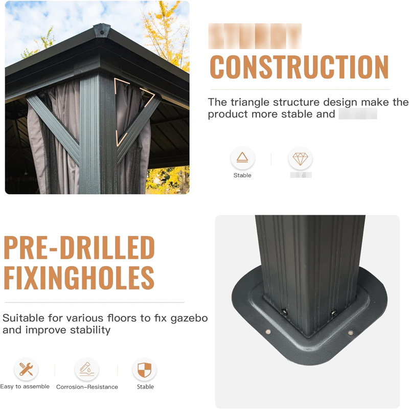Abri de jardin avec filet - Cadre en aluminium 10 pi x 12 pi pour profiter des décors intimes pour terrasse et pelouse