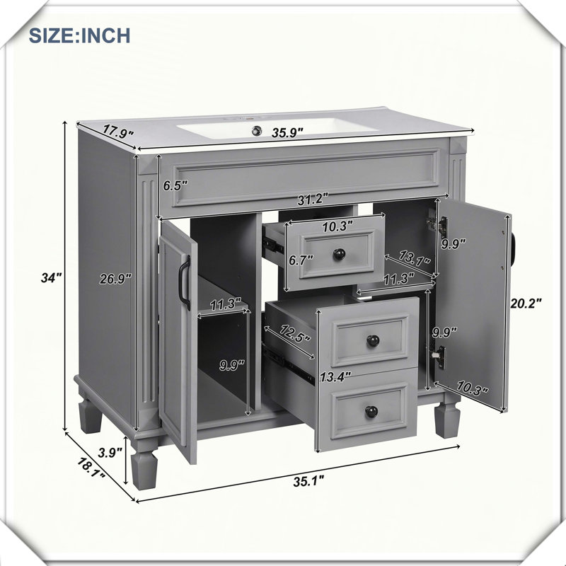 Meuble-lavabo moderne simple avec tiroirs à fermeture en douceur, Gris