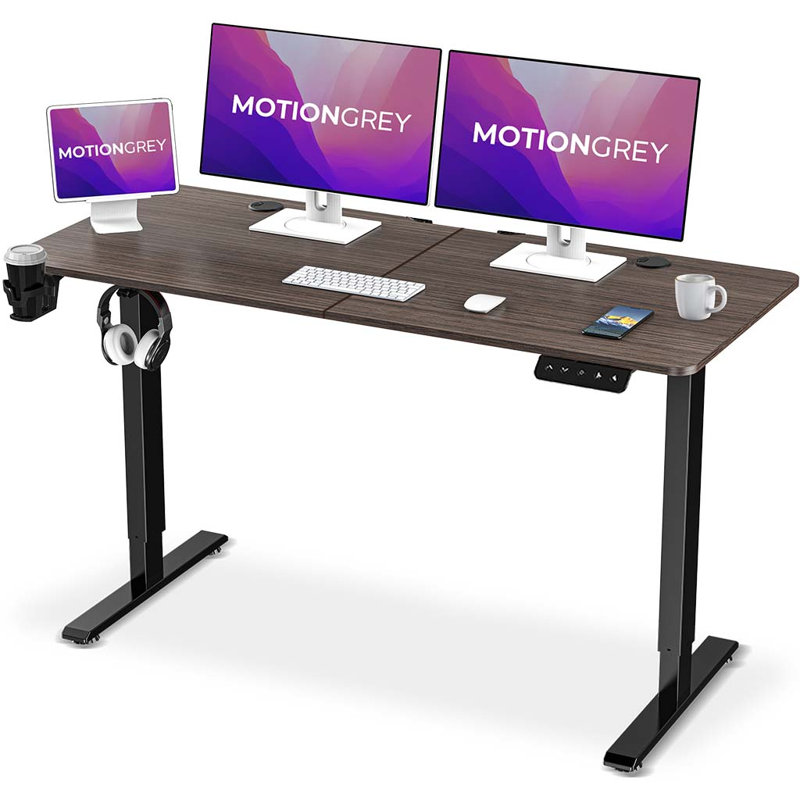 Bureau debout électrique en L, Brun foncé / noir, 55 po x 24 po