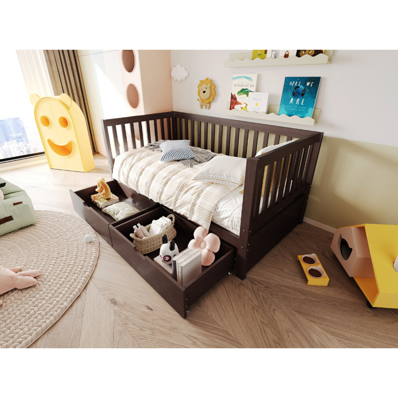 Lit convertible pour tout-petits avec tiroirs de rangement, Espresso
