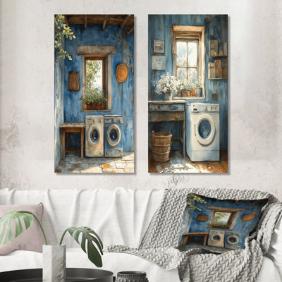 Blue Washday Blues I - Laundry Wall Art 2 Pieces Set