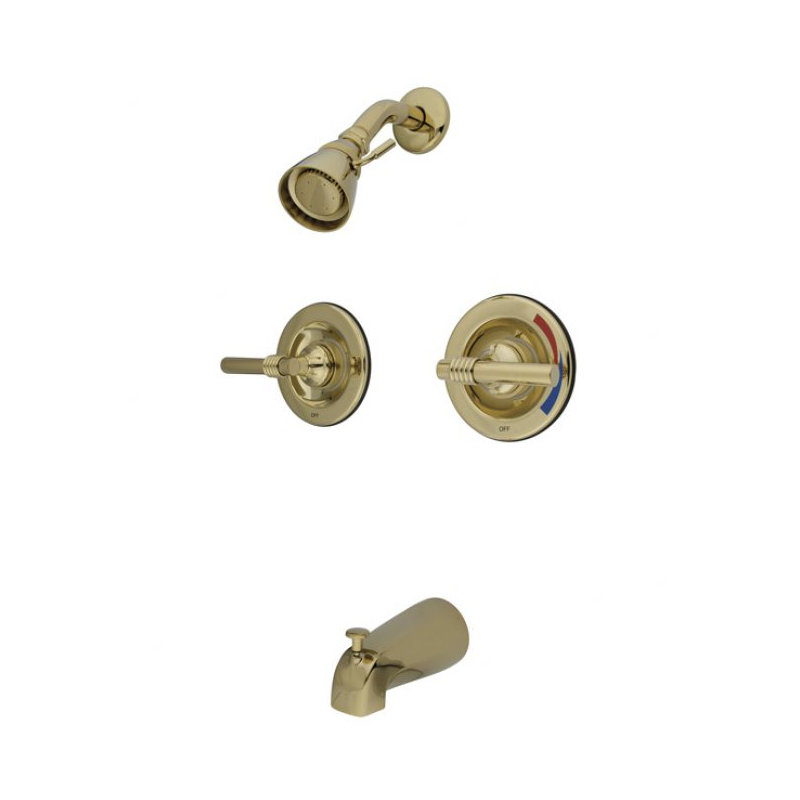 Milano Diverter Tub and Shower Faucet with Magellen Lever Handles, Polished Brass