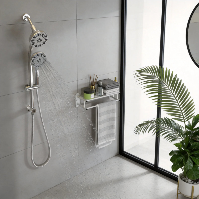 Chrome 4.7" Dual Shower Head with Handheld Spray, 7-Setting Shower System with Adjustable Slide Bar, Chrome