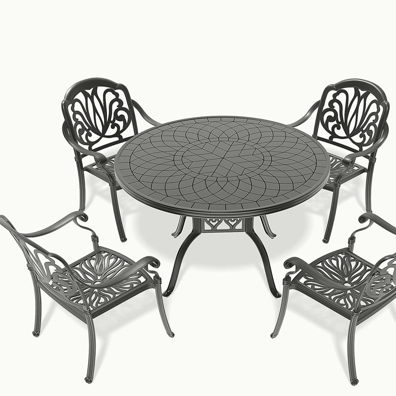 Ensemble de 5 meubles de patio en fonte d'aluminium avec table ronde