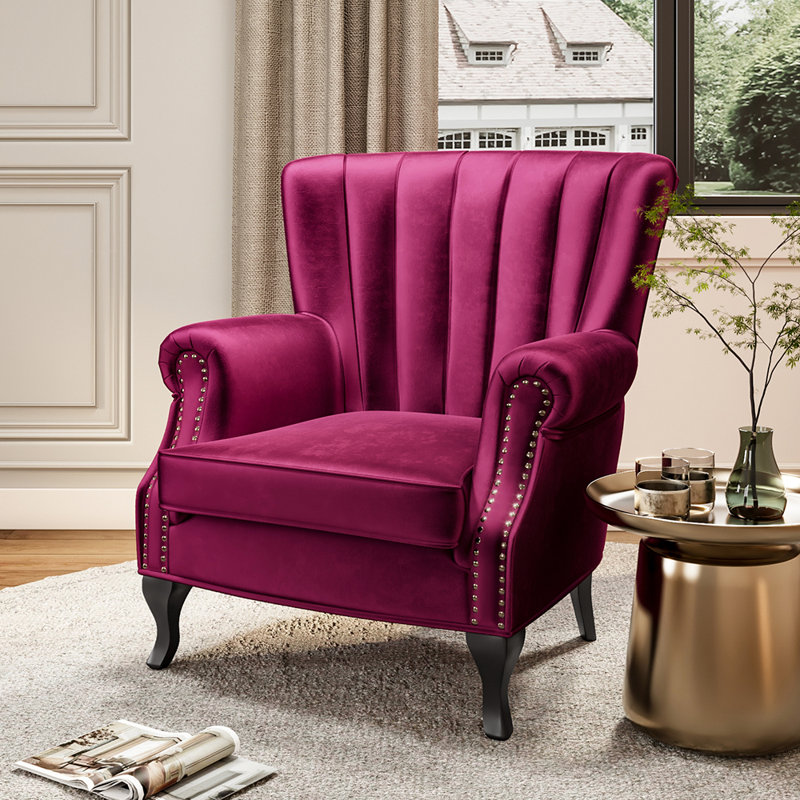 Cadsden Velvet Wingback Chair, Wine Red