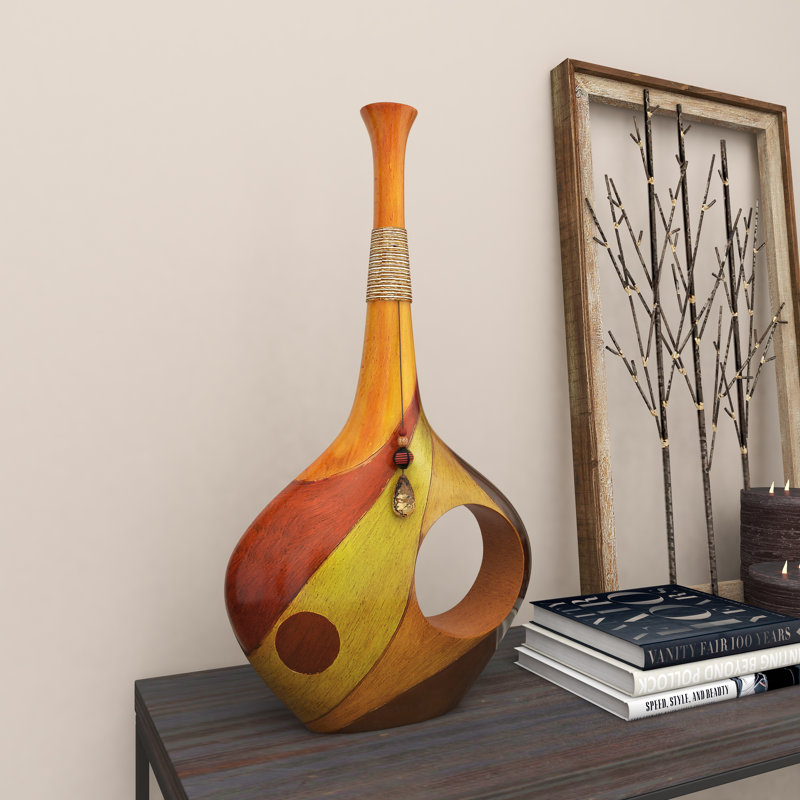 Vase de plancher en grès Kawamura, H 25 po x l 15 po x P 3 po, Rouge / Noir / Brun
