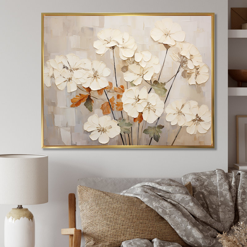 " Minimalism Beige Geraniums II ", Gold Floater Framed, 24" H x 32" W x 1" D