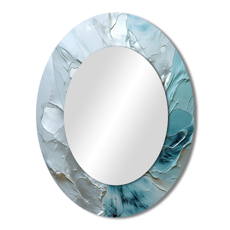 Silver Shimmer - Gray Modern Oval Wall Mirror, 43" x 33"