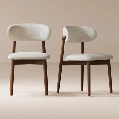 Set of 2 Mid-Century Modern Solid Ash Wood Dining Chairs, Walnut Finish Ergonomic Side Chairs with Upholstered Seat