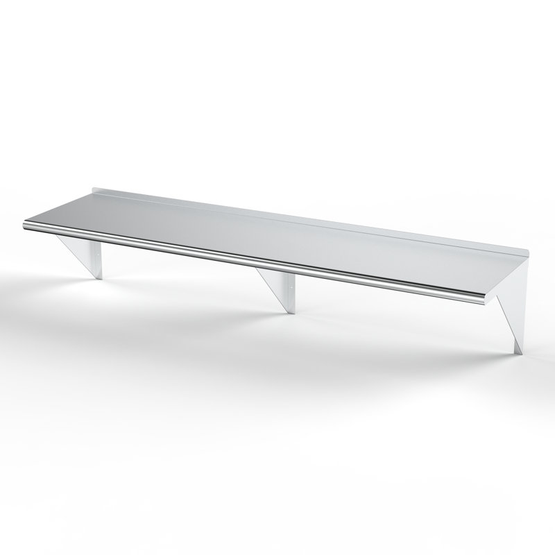 Tablette murale utilitaire en métal., H 17 po x l 72 po x P 18 po, Acier inoxydable