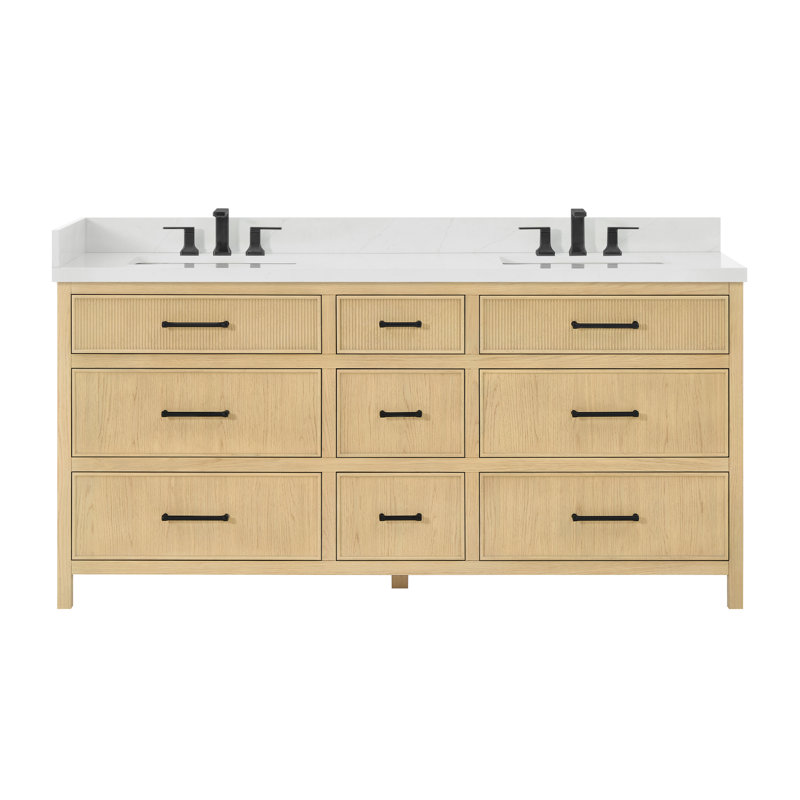 Ensemble de meuble-lavabo double 72 po Isola, Beige, Noir mat, Quartz Giotto