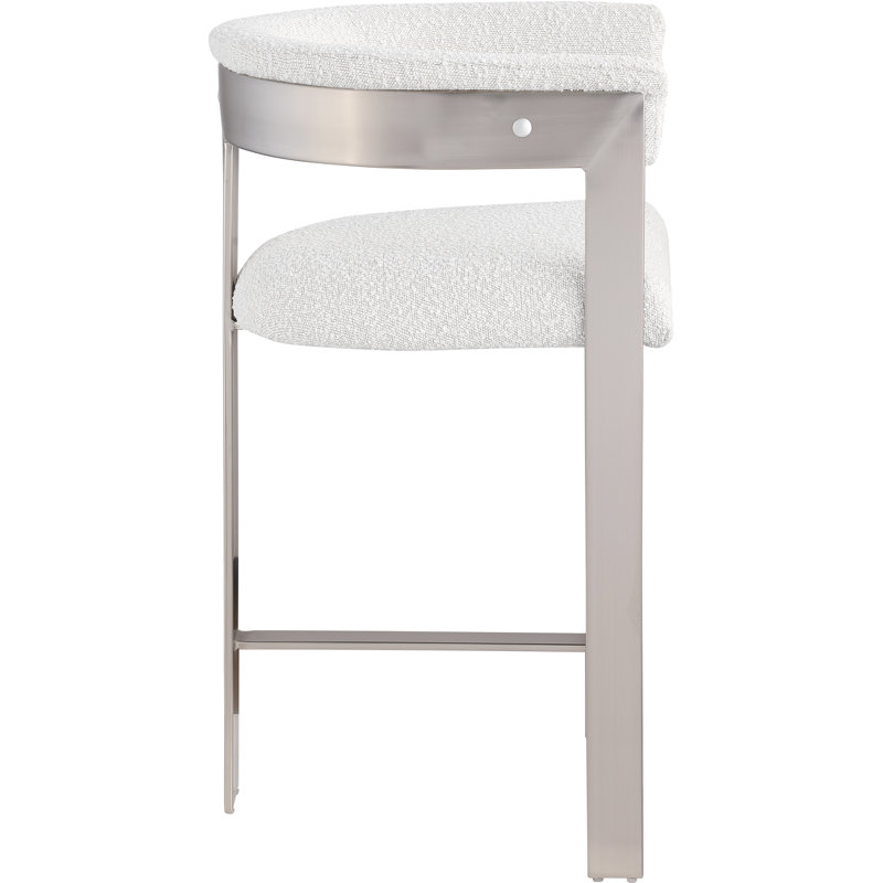 Hermi 26'' Counter Stool, Brushed Chrome, Cream Boucle Fabric