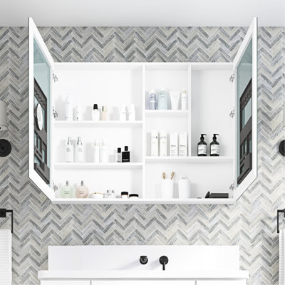 48''x36'' Bathroom Mirror Cabinet - White, Wooden Door, Wall Mounted, Recessed/surface, With Privacy Protection & Prevention 48''x36'', Intact Delivery, White Engineered Wood