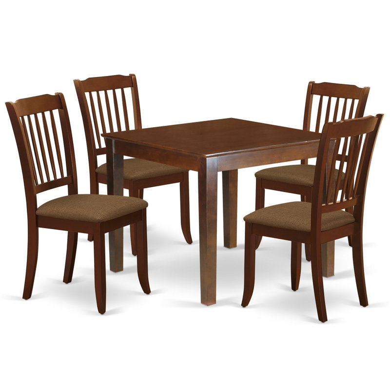 5 Piece Dining Room Table Set Includes a Square Kitchen Table and 4 Linen Fabric Dining Chairs, Mahogany, Mahogany