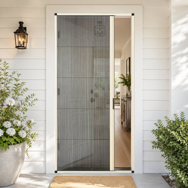 Porte moustiquaire pliante et rétractable blanche S3.0 81-91 cm (L) x 203 cm (H), largeur ajustable, sans pincement, installation facile, anti-insectes, résistante à la chaleur, indéformable, gain de place