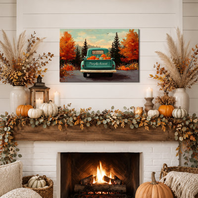 Art mural d'automne, art mural en toile citrouille pour le salon, art mural d'automne, décoration murale d'automne, toile tendue avec châssis pour ferme moderne, entrée de l'Action de grâce, décoration de chambre à coucher, 12 x 16 po