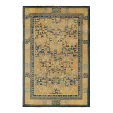 Mid-19Th-Century Antique Ningxia Rug, Gold With Geometric Patterns - Rug & Kilim