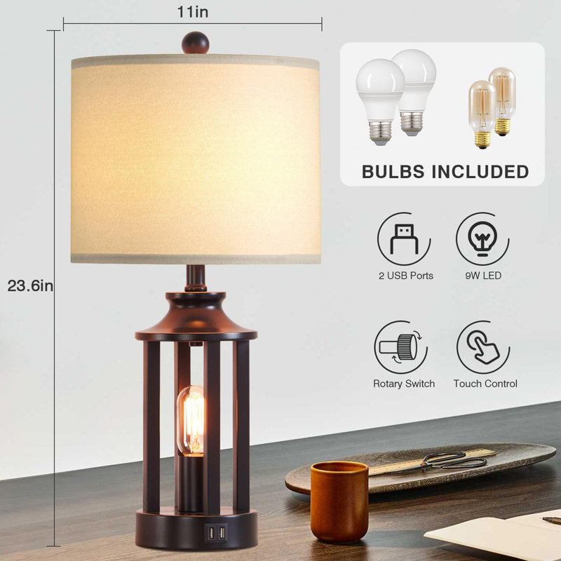 Loiseau Metal USB Table Lamp, Black