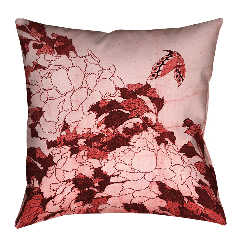 Coussin Katsushika Hokusai, H 26 po x l 26 po, Rouge