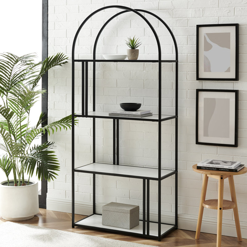 Zebulon 173cm H x 76.2cm W Steel Etagere Bookcase, Faux White Marble
