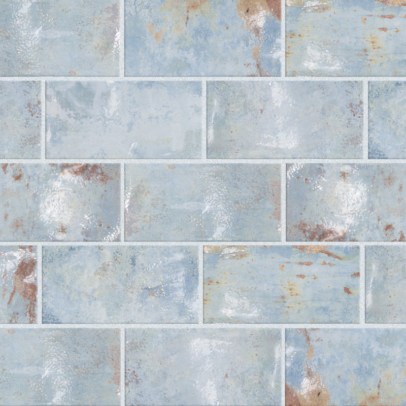 Merola Tile Biarritz 3" x 6" Ceramic Brick Look Subway Wall Tile, Blue