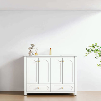 Ensemble de meuble-lavabo avec lavabo en céramique, 4 portes à fermeture douce et 2 tiroirs