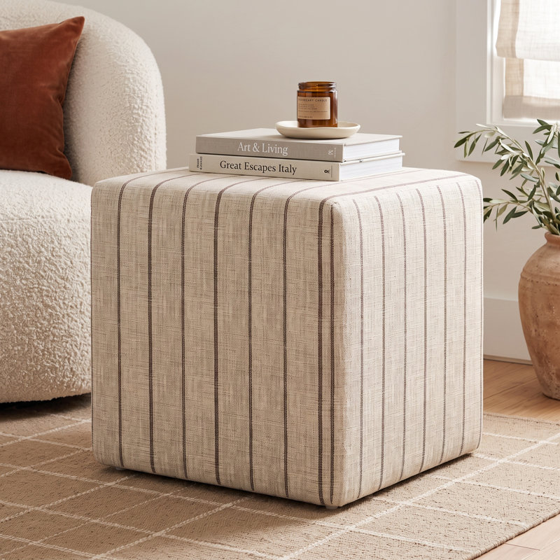 Era Upholstered Cube, Fritz Charcoal Stripe