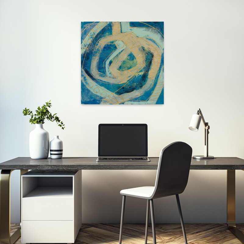 Carreau contemporain mi-moderne I avec art abstrait turquoise, H 18 po x l 18 po