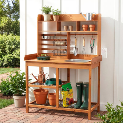 Outdoor Garden Scots Pine Potting Bench, Moisture-Proof And Insect-Proof. 38.6"W X 61"H