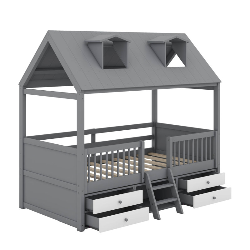 Lit en bois, Gris, Lit simple