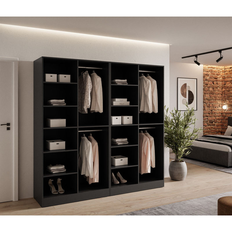 Manufactured Wood Wardrobe, Black Graphite/Wotan Oak