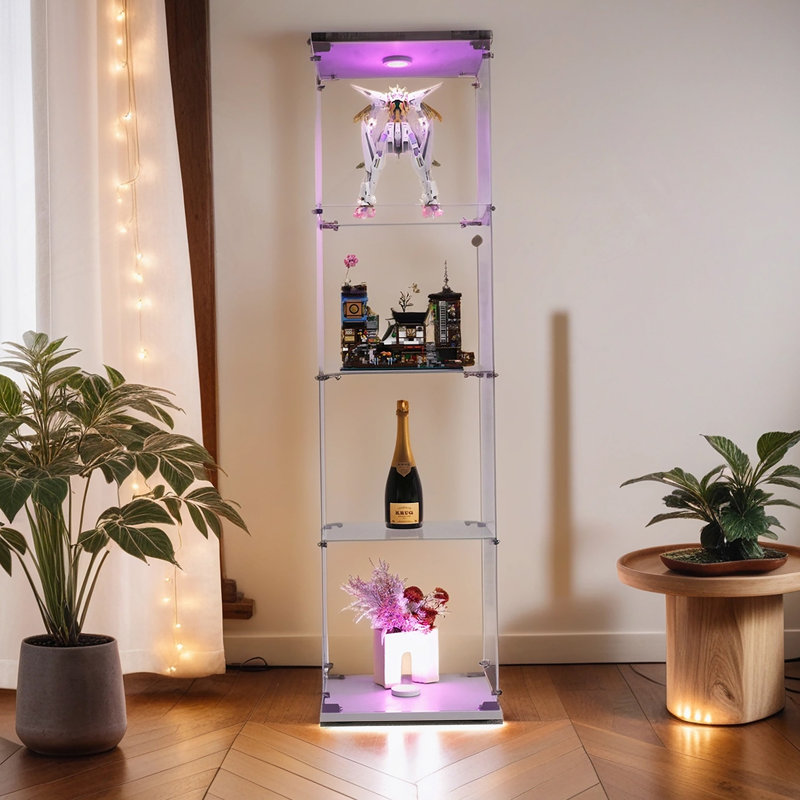 Vitrine en verre trempé durable de haute qualité avec plusieurs tablettes réglables pour un rangement polyvalent et élégant dans n'importe quelle pièce