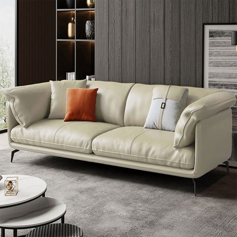 Causeuse-coussin standard en cuir véritable beige, 34.65" H x 70.08" W x 37.01" D, Beige