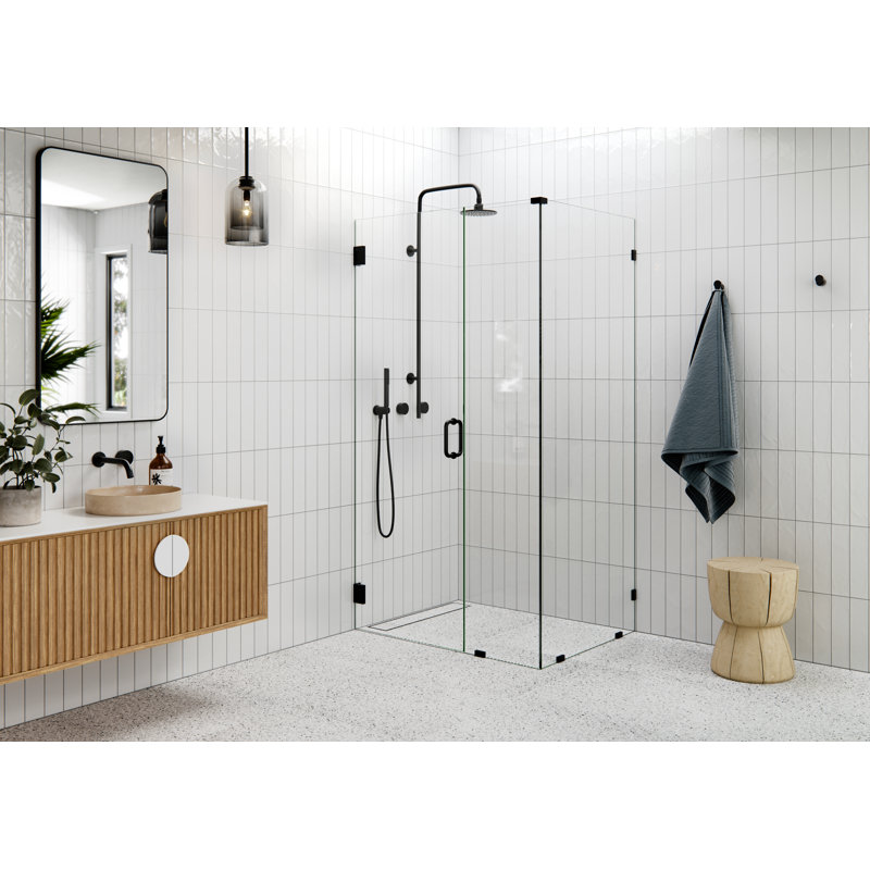 45" W Pivot Frameless Shower Door, Black