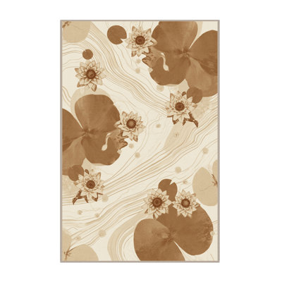 Tapis beige moelleux moelleux à motif floral classique - reliure beige