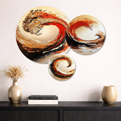Golden and Red Coastal Waves - Coastal, art mural en métal 3 pièces