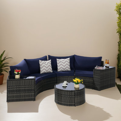 Ensemble de 11 canapés modulaires demi-lune en osier avec table basse pour terrasse, jardin, terrasse, piscine