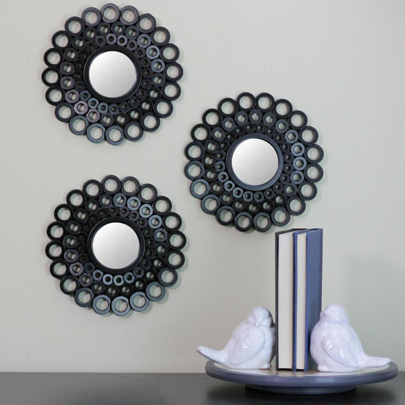 Round Cascading Angular Orbs Mirrors 9.5", Black