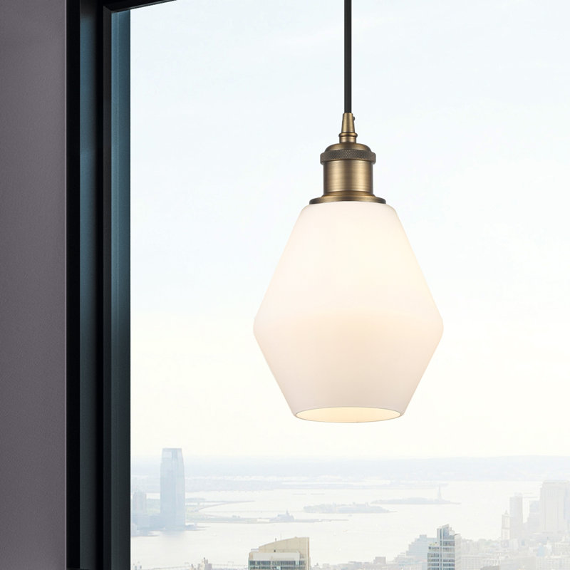 Luminaire suspendu simple à 1 lumière Gabbie, Blanc mat, Laiton brossé