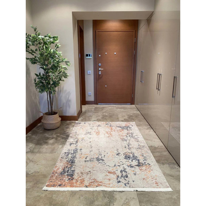 Tapis en coton avec envers antidérapant Kahley, Rectangle 5 pi 3 po x 9 pi 1 po