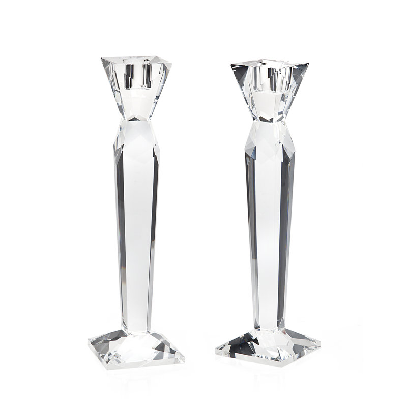 Elegant Clear Crystal Tapered Candlestick Set