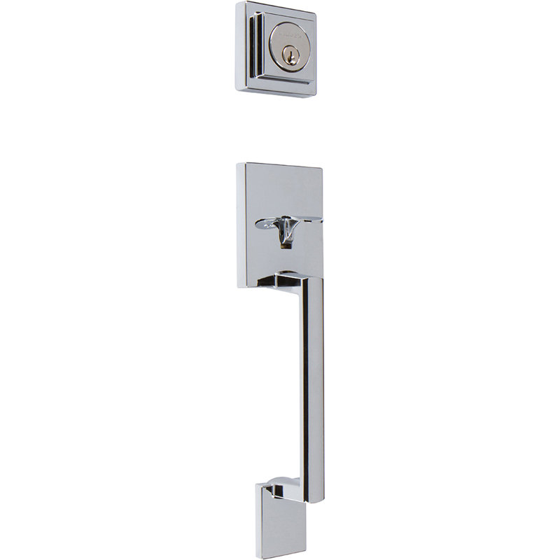 Jeu poignées avec verrou et bouton de porte à cylindre simple et rosette, Chrome