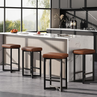 Bar Stools, 24.6" Upholstered Counter Height Bar Stools With Metal Frame & Footrest