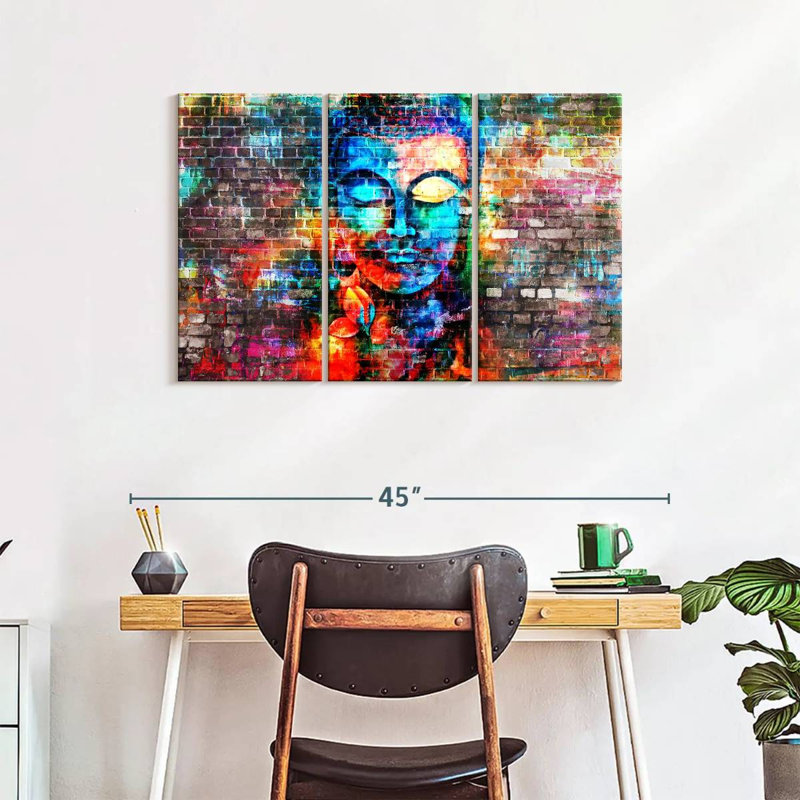 Bouddha en brique sur toile, ensemble de 3 pièces, H 38 po x l 24 po x P 1,25 po
